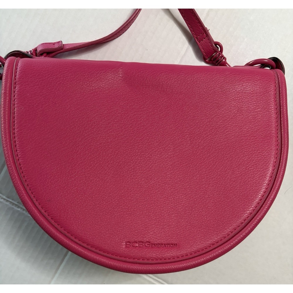 BCBGeneration Magenta Crescent Crossbody Purse Saddle Bag Pink